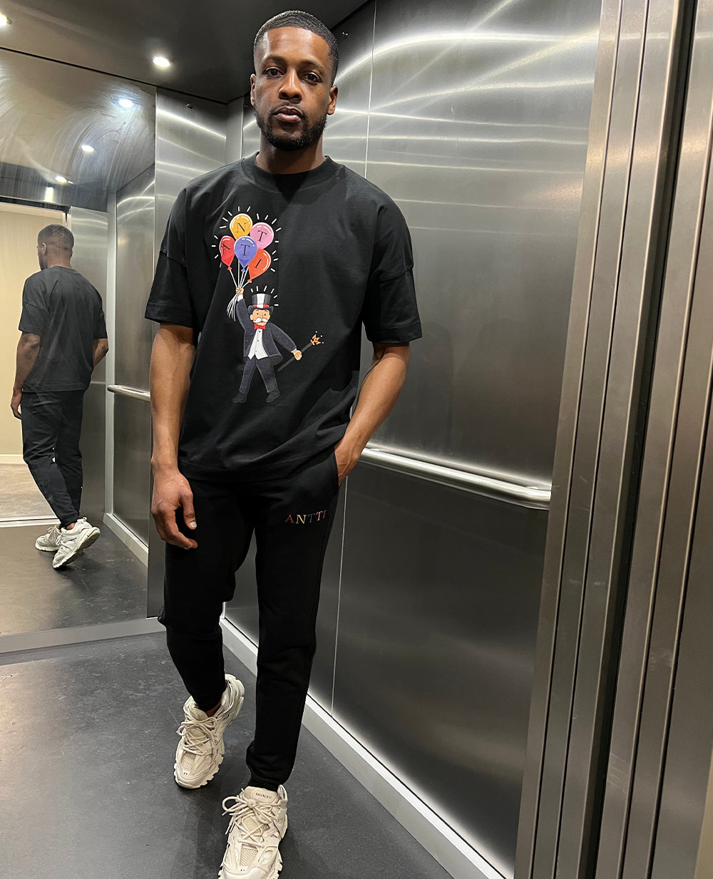 Oversize T-Shirt With Rich Uncle Print - Black