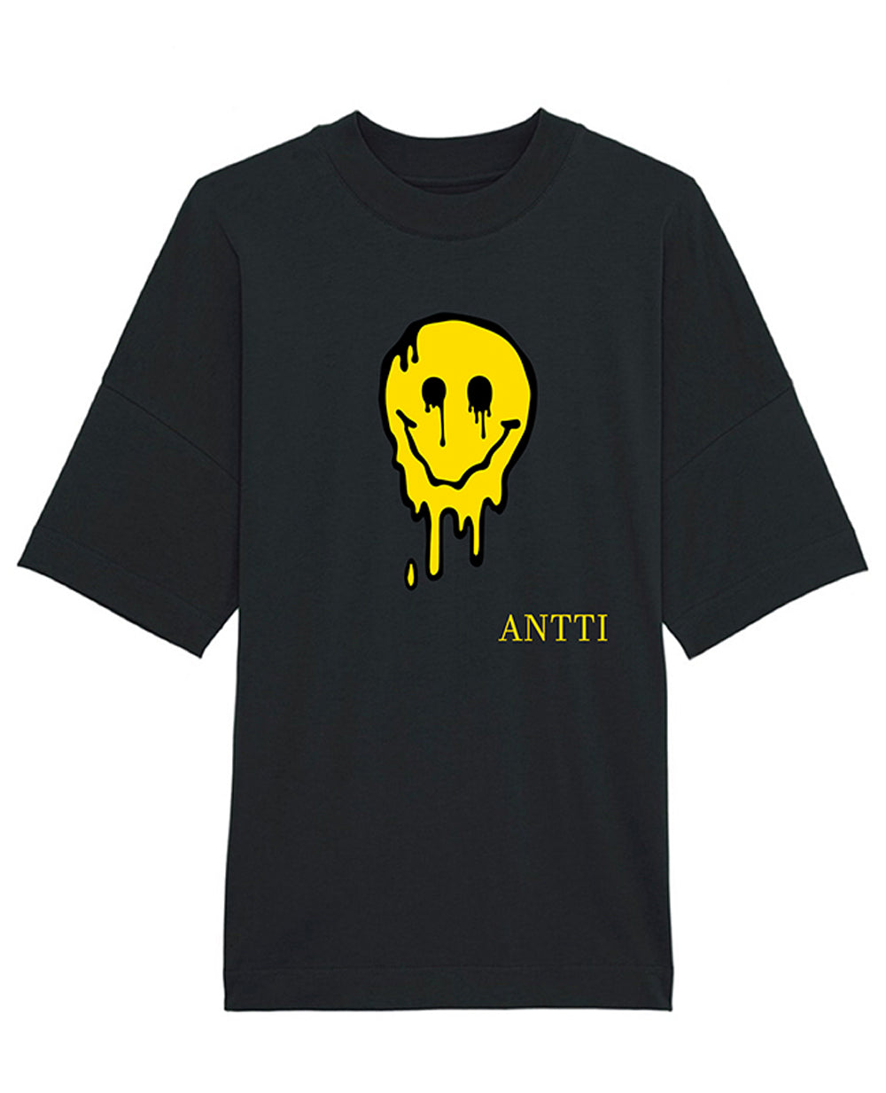 Dripping Smiley Face Oversize T-Shirt - Black