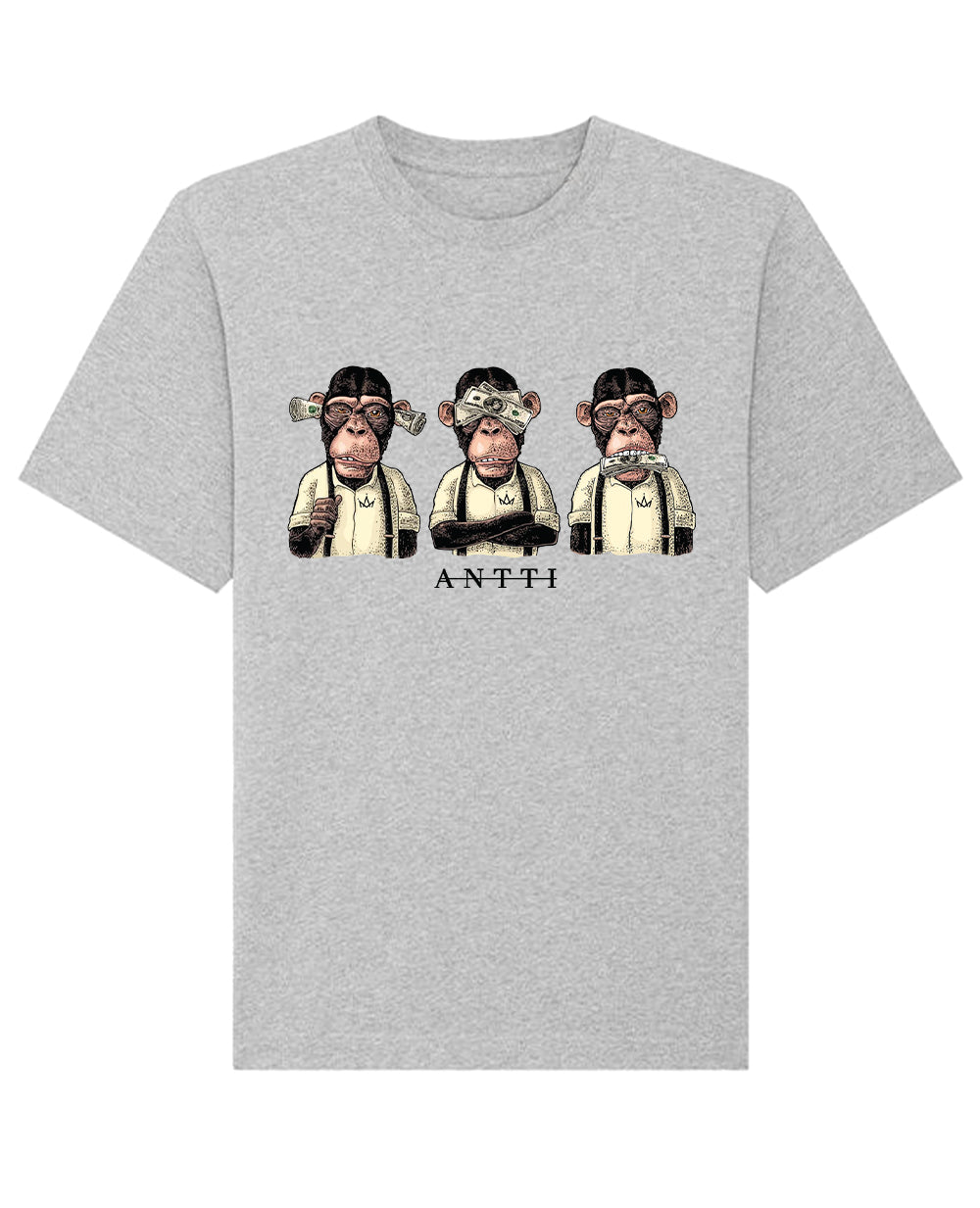 Oversize T-Shirt With Three Wise Monkeys Print - Grey
